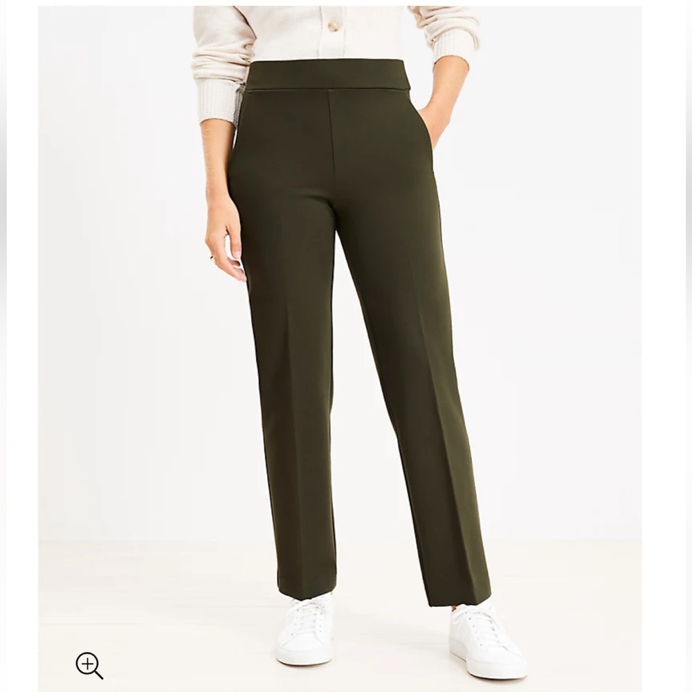 LOFT Petite Pull On Straight Pants in Ponte - Moss